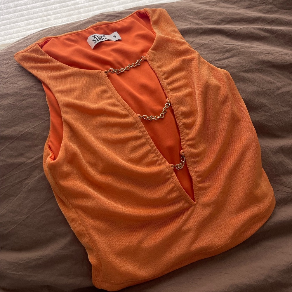 Tiger Mist Orange Embellished Crop Tank Top
